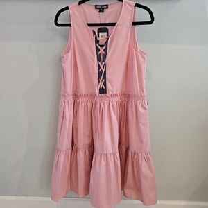 NAUTICA JEANS Pink Sleeveless Cotton Dress with Tiered Skirt & Pockets NWT